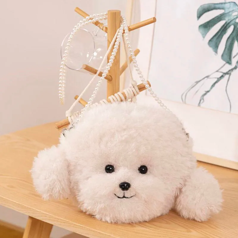 Cute Bichon Frise Plush Crossbody Bag