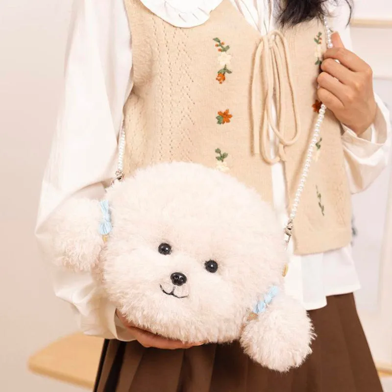 Cute Bichon Frise Plush Crossbody Bag