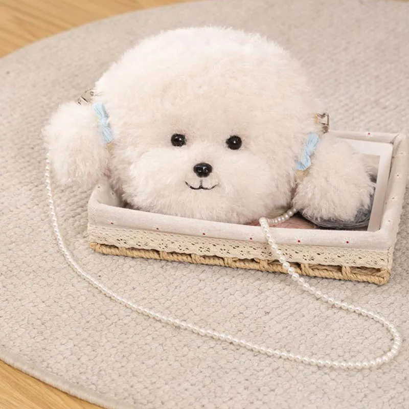 Cute Bichon Frise Plush Crossbody Bag