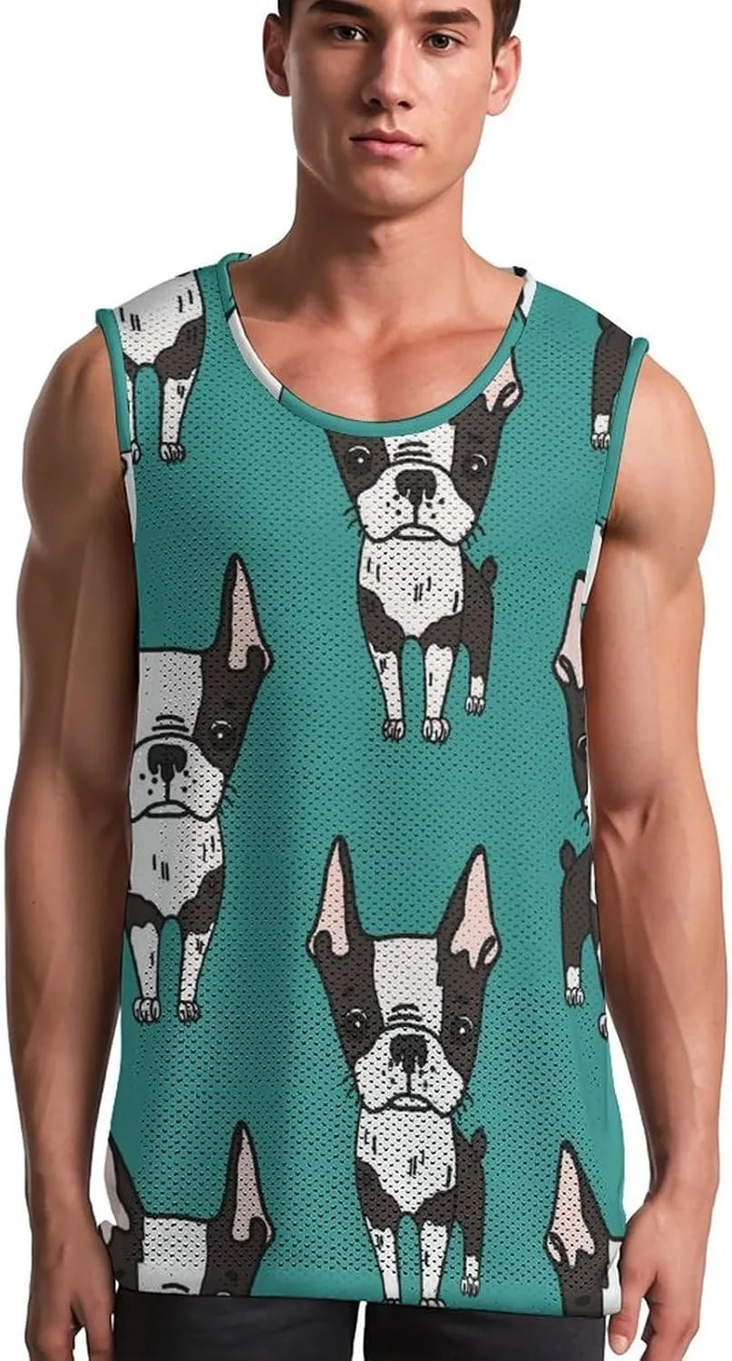 Cute Boston Terrier Men's Tank Top Workout Vest Gym Muscle Tee Fitness Bodybuilding Sleeveless