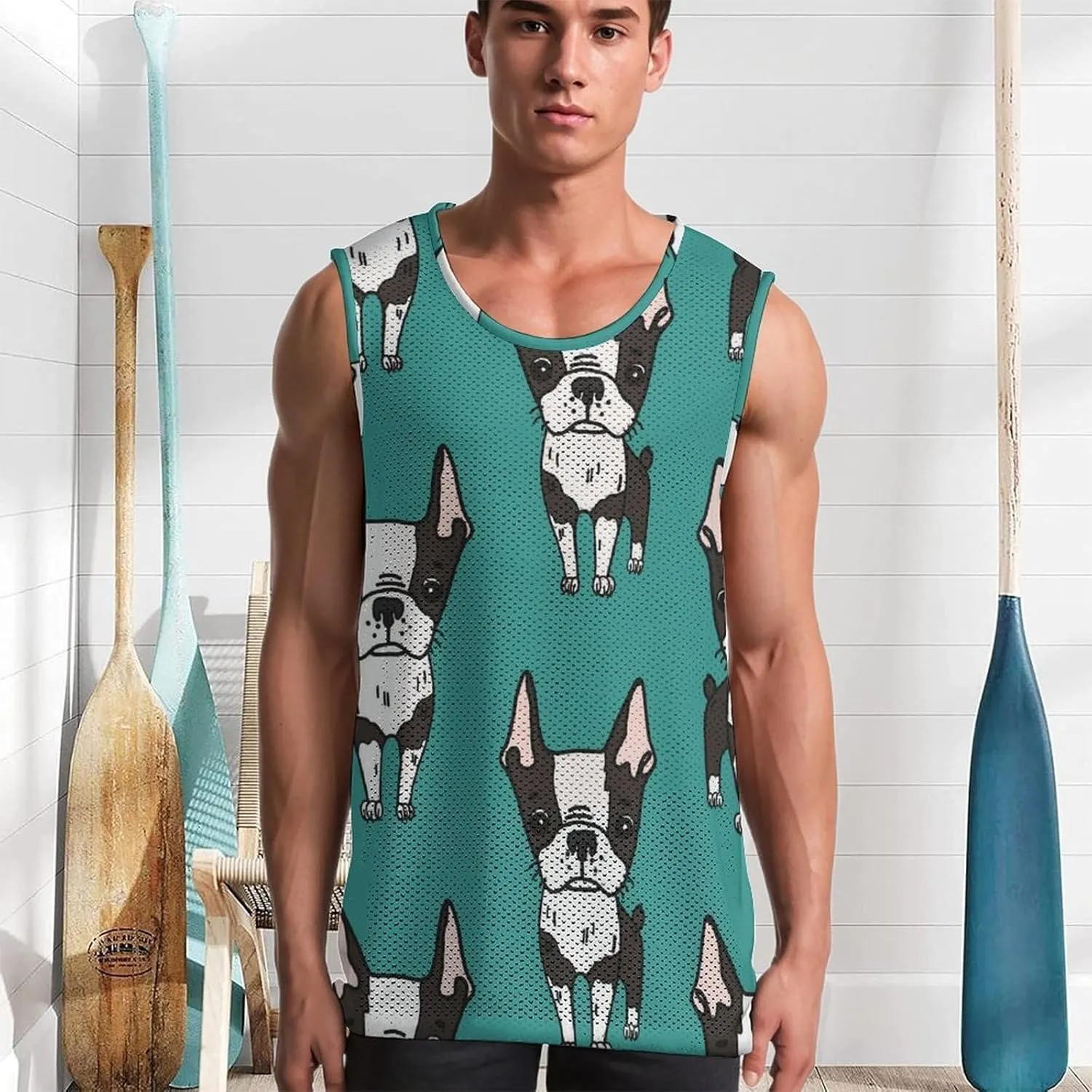 Cute Boston Terrier Men's Tank Top Workout Vest Gym Muscle Tee Fitness Bodybuilding Sleeveless
