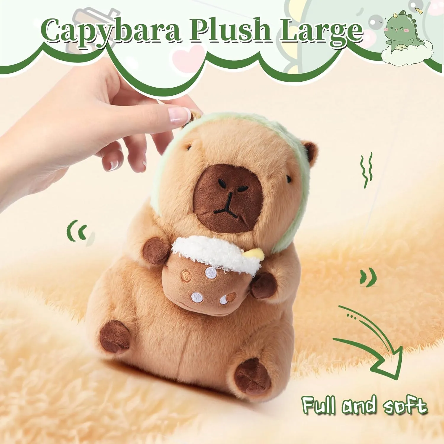 Cute Capybara Plush Pillow Soft Stuffed Animals with Drinking Milk Tea Dinosaur Capibara Pluhsies Toy Gifts for Boys Girls Kids 12 inch