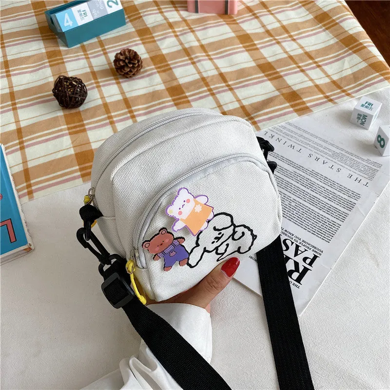Cute Cartoon Canvas Vintage Style Soft Shoulder Bags