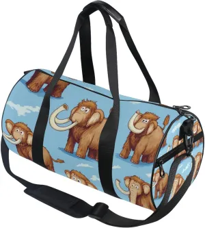 Cute Cartoon Mammoth Blue Gym Duffle Bag Women Men Sports Fitness Bag for Travel Workout Gymnastics Dance Ballet