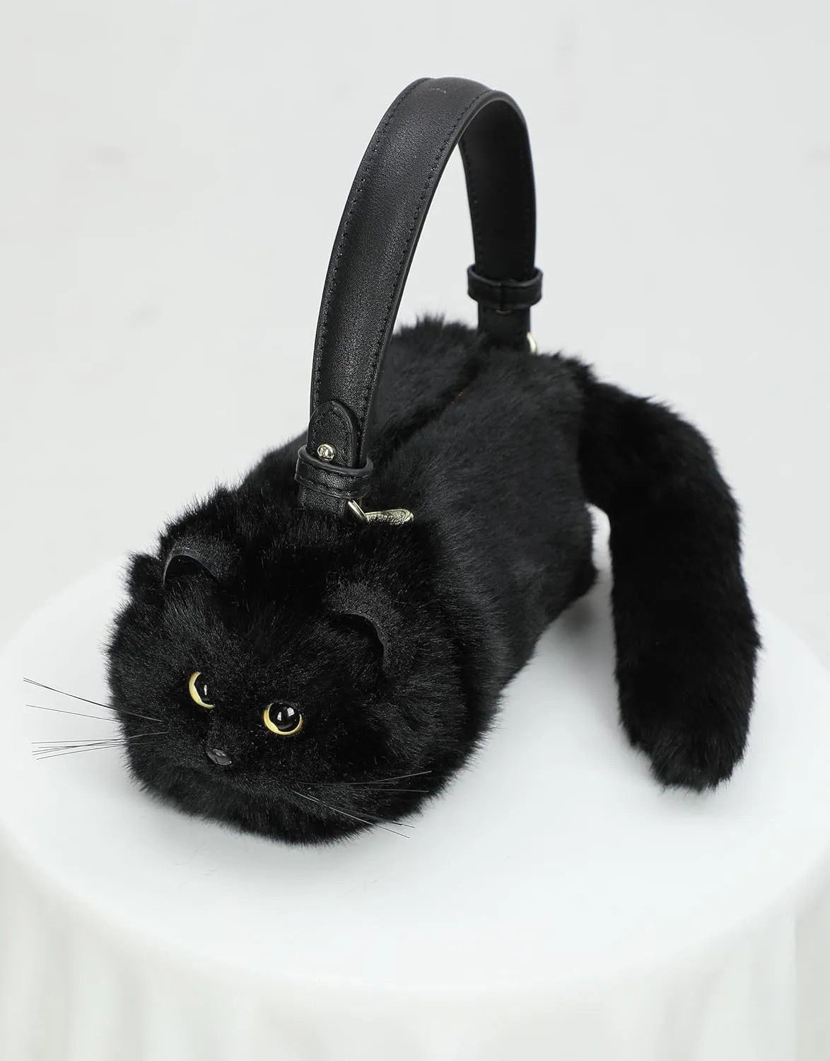 Cute Cat Crossbody Handbag Puffy Plush Cat Shaped Shoulder Bag for Women Girl Boy Kid