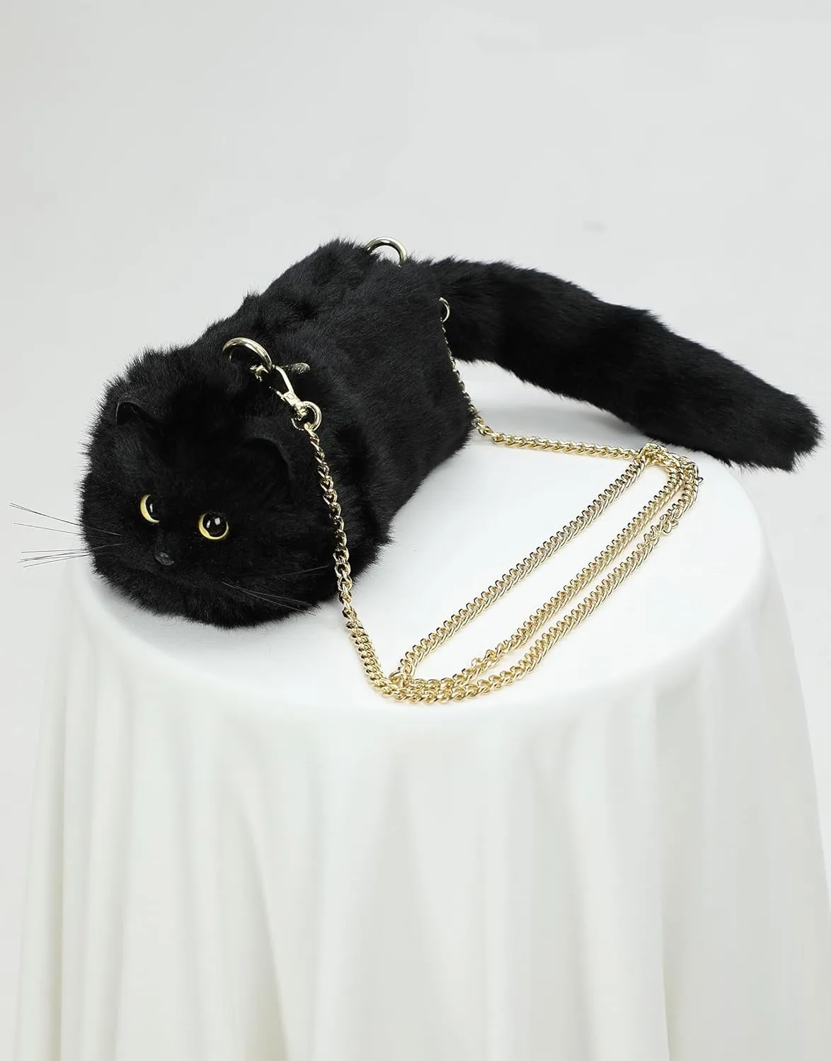 Cute Cat Crossbody Handbag Puffy Plush Cat Shaped Shoulder Bag for Women Girl Boy Kid