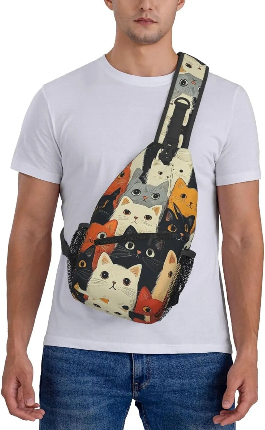Cute Cat Print Sling Bag Crossbody Shoulder Backpack Chest Bags Gym Travel Hiking Casual Daypack