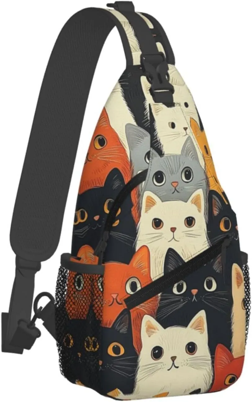 Cute Cat Print Sling Bag Crossbody Shoulder Backpack Chest Bags Gym Travel Hiking Casual Daypack