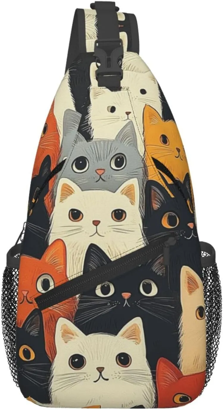 Cute Cat Print Sling Bag Crossbody Shoulder Backpack Chest Bags Gym Travel Hiking Casual Daypack