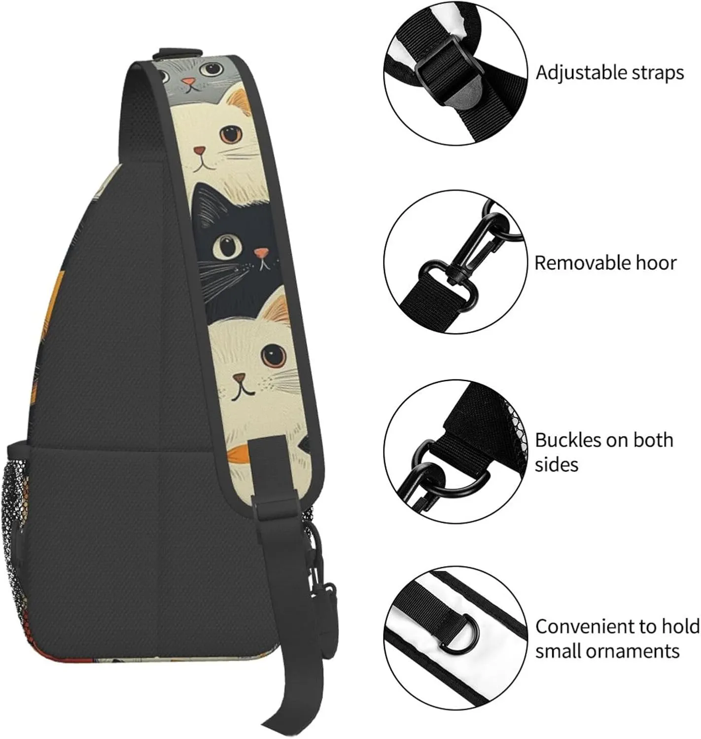 Cute Cat Print Sling Bag Crossbody Shoulder Backpack Chest Bags Gym Travel Hiking Casual Daypack
