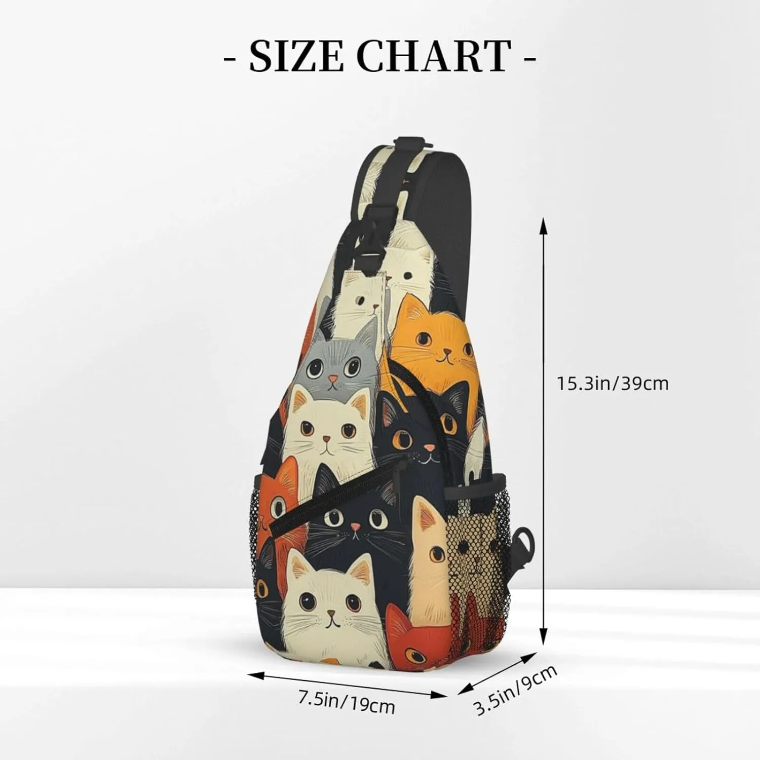 Cute Cat Print Sling Bag Crossbody Shoulder Backpack Chest Bags Gym Travel Hiking Casual Daypack