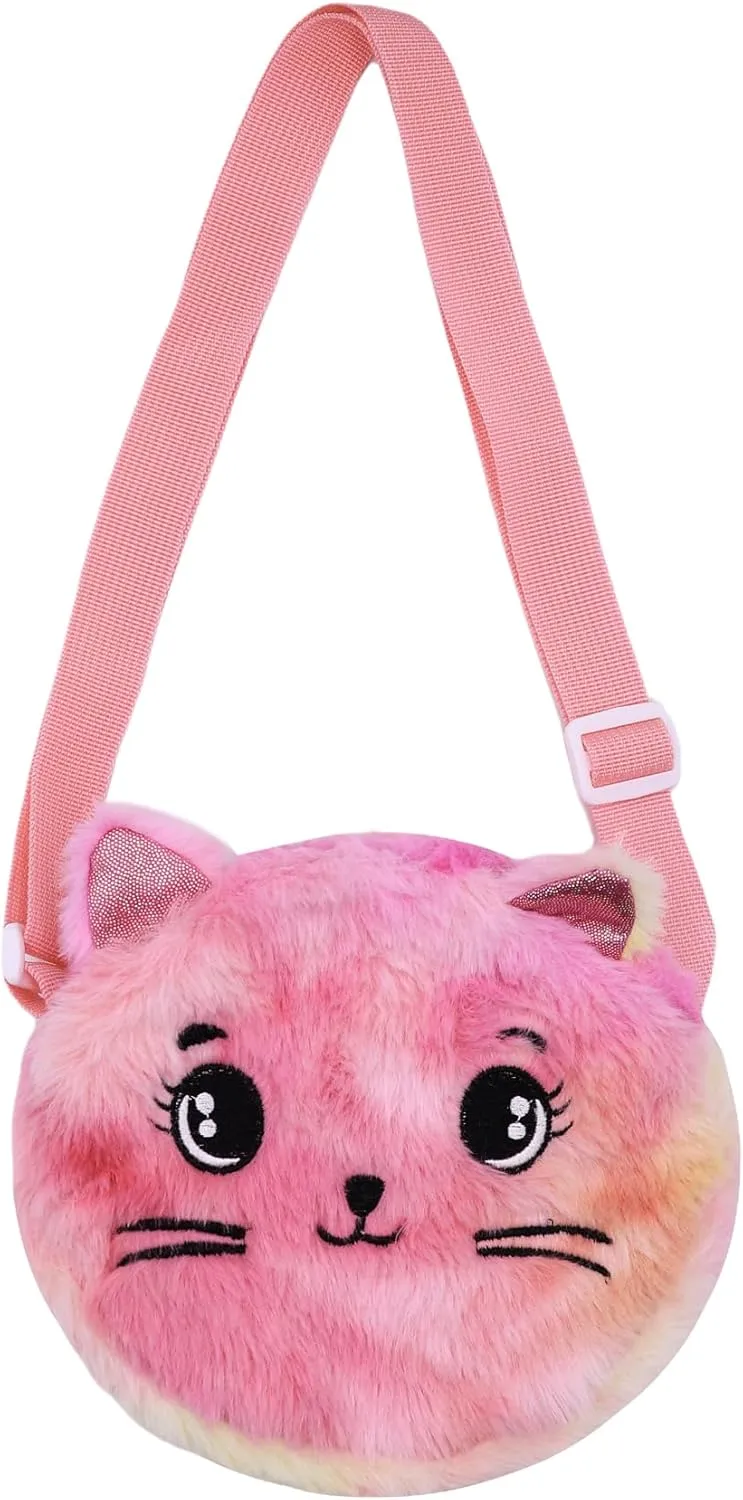 Cute Cat Shoulder Bag for Women Small Flulffy Cat Crossbody Purse Animal Plush Satchel Cartoon Daypack Kawaii Purse