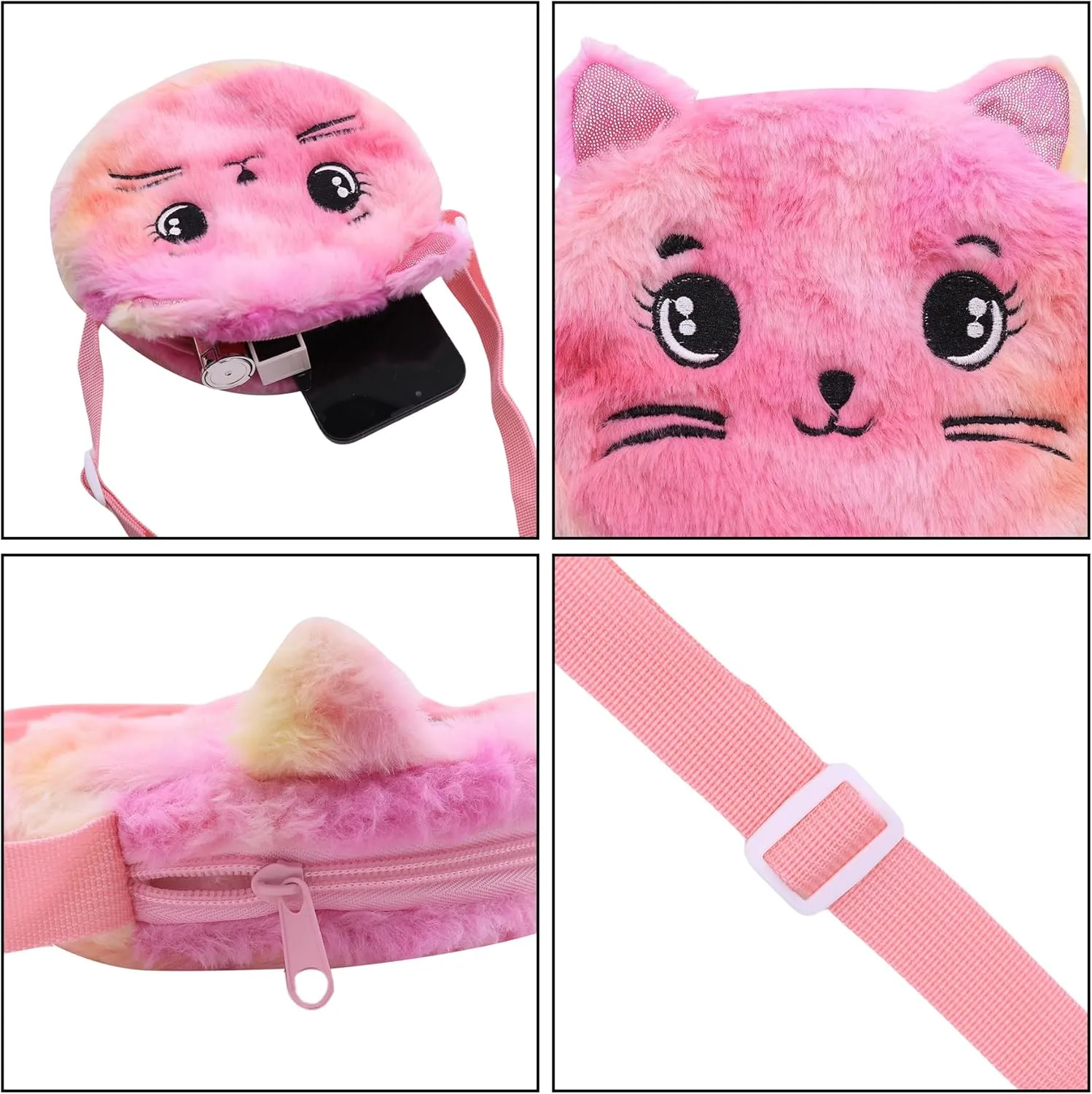 Cute Cat Shoulder Bag for Women Small Flulffy Cat Crossbody Purse Animal Plush Satchel Cartoon Daypack Kawaii Purse
