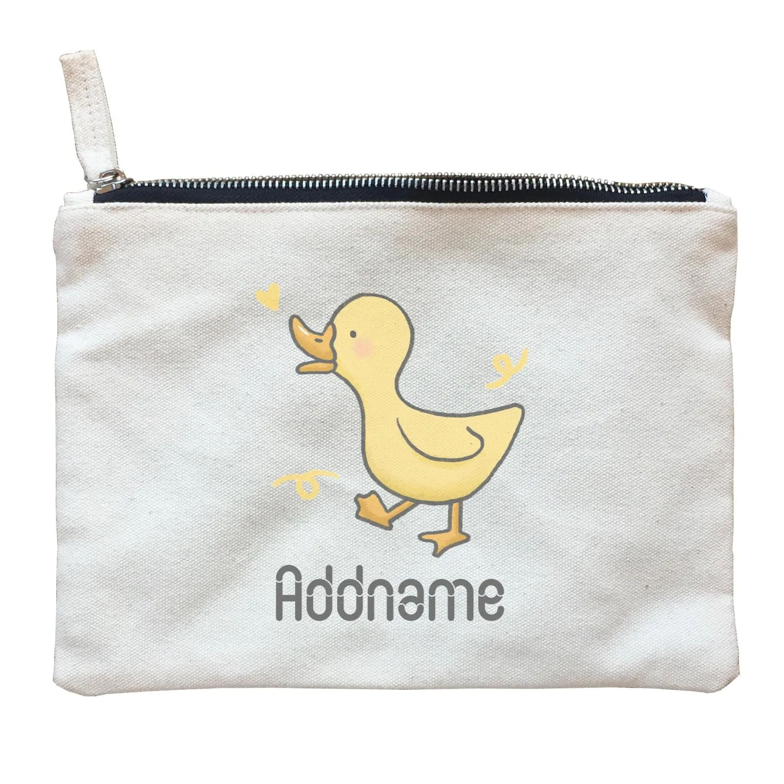 Cute Hand Drawn Style Duck Addname Zipper Pouch