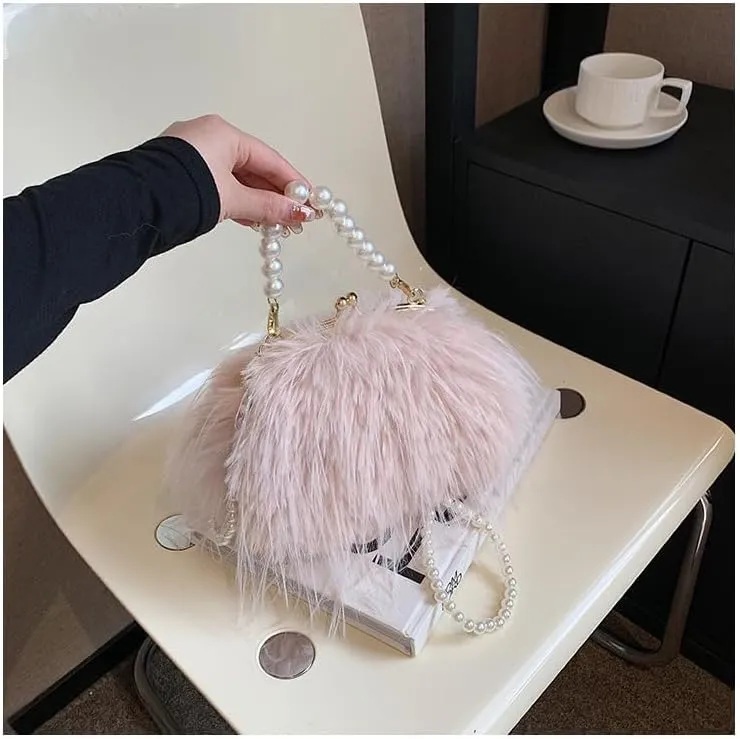 Cute Handbag Purse for Women, Fuzzy Shoulder Bag Fluffy Sling Purse Fashion Handbag Bag for Women Ladies Crossbody Bag (khaki)