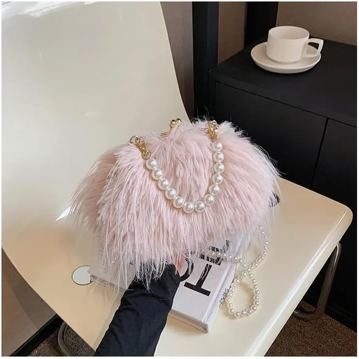 Cute Handbag Purse for Women, Fuzzy Shoulder Bag Fluffy Sling Purse Fashion Handbag Bag for Women Ladies Crossbody Bag (khaki)