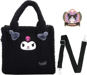 Cute Kitty Friends Plush Crossbody Bag with Adjustable Shoulder Strap and Pin, Kawaii Handbag with Zipper, Wallet Purse Pouch