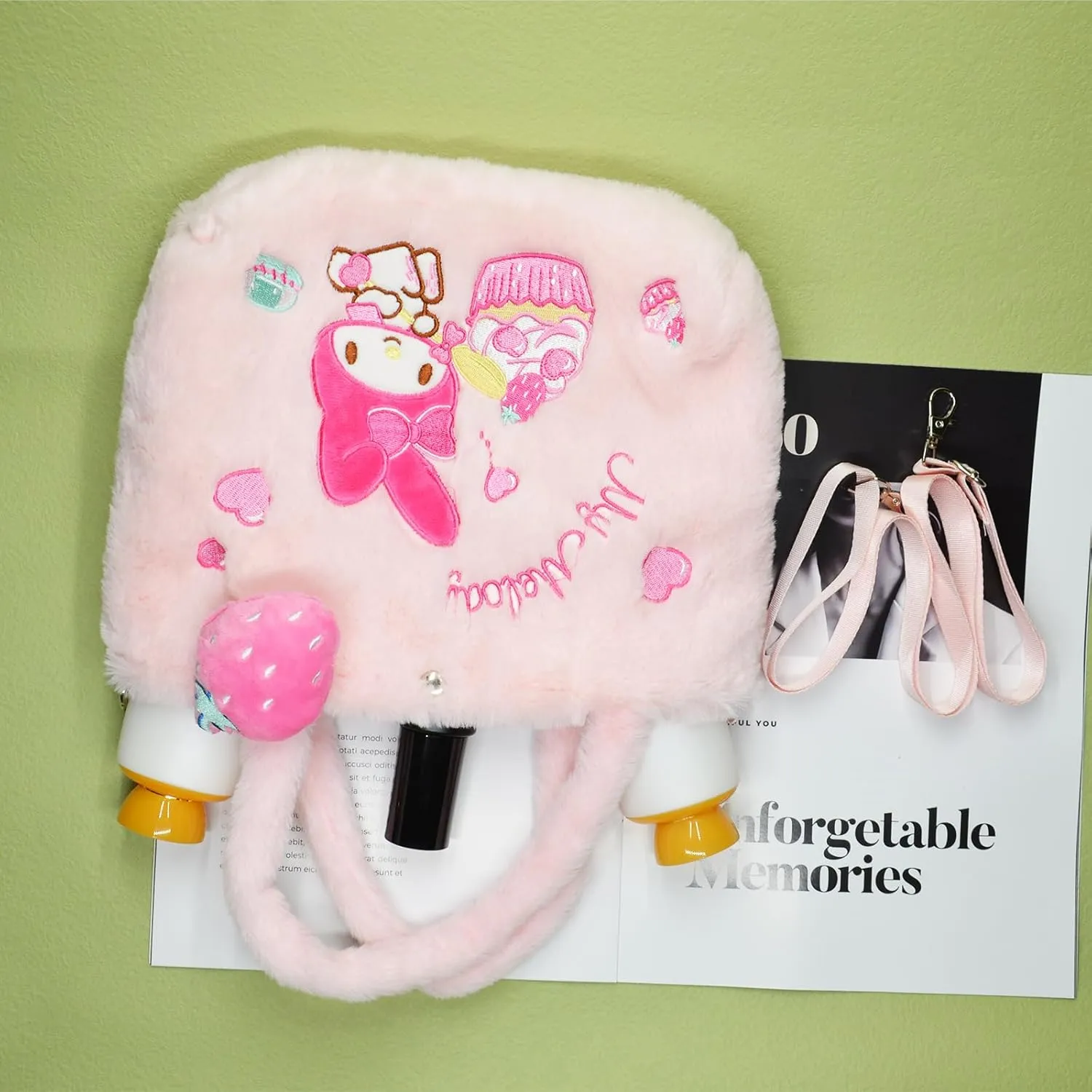 Cute Medy Plush Crossbody Bag with Adjustable Shoulder Strap, Kawaii Handbag with Buckle, Kitty Family Wallet Purse Shoulder Bag Coin Pouch Accessories for Women Girls