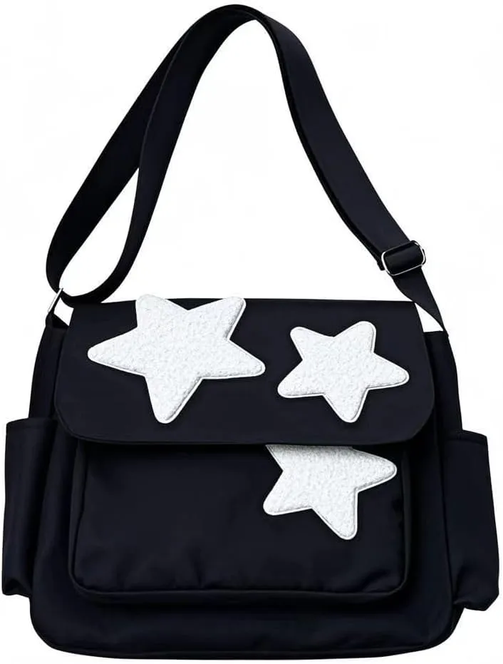 Cute Messenger Bag with Star Cute Coin Purse and y2k keychain,Y2K Star Grunge Bag Shoulder Tote Purse.Tote Book Bag
