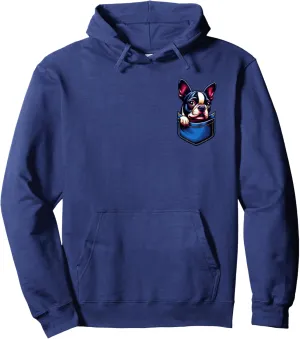 Cute Peaking Boston Terriers Pocket Pullover Hoodie