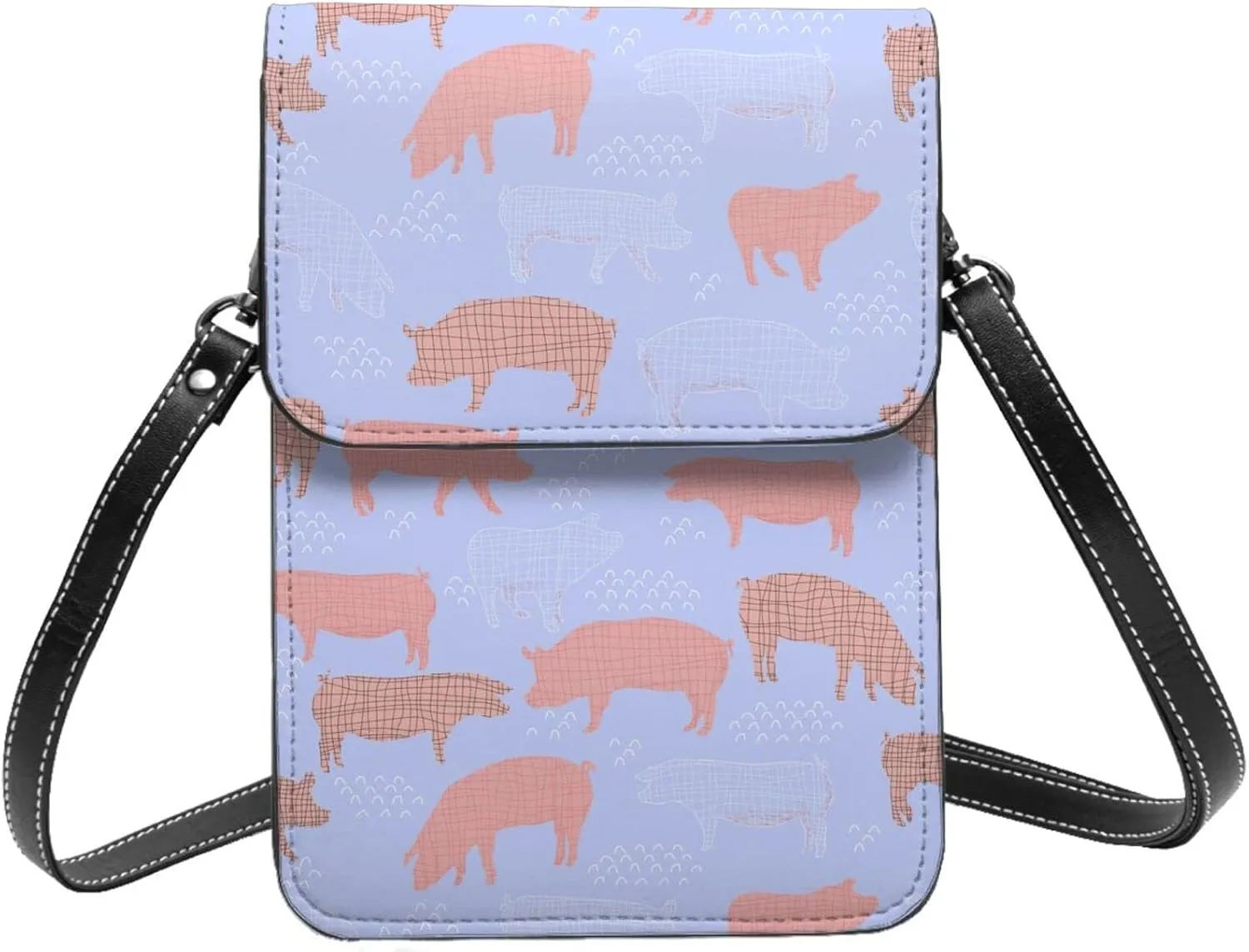 cute pigs hand drawn silhouettes Purple Crossbody Cell Phone Purse for Women Girls Leather Mini Cross Body Bags Small Shoulder Bags