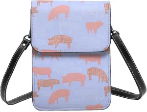 cute pigs hand drawn silhouettes Purple Crossbody Cell Phone Purse for Women Girls Leather Mini Cross Body Bags Small Shoulder Bags