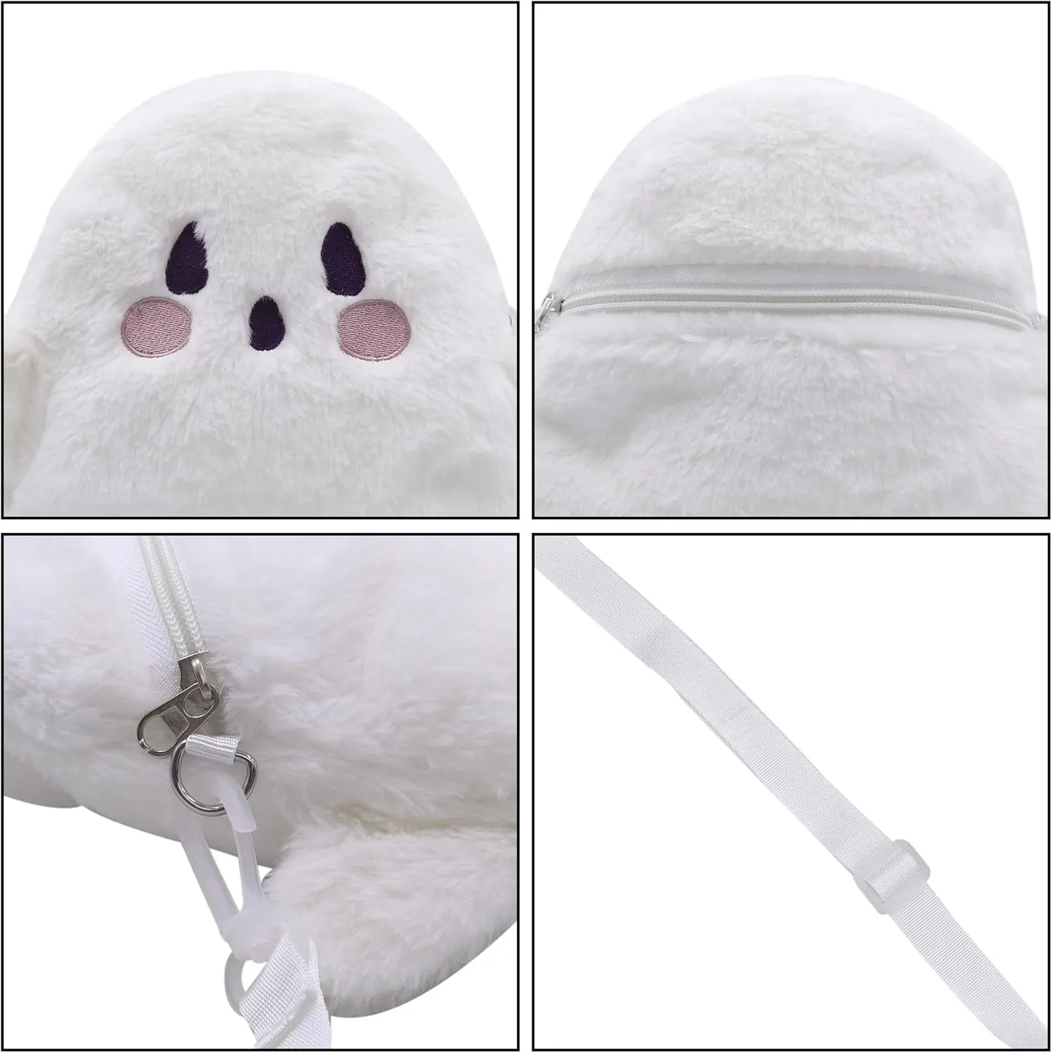 Cute Plush Ghost Crossbody Purse for women Fluffy Satchel Shoulder Bag White Animal Plush Messenger Bag Kawaii Purse