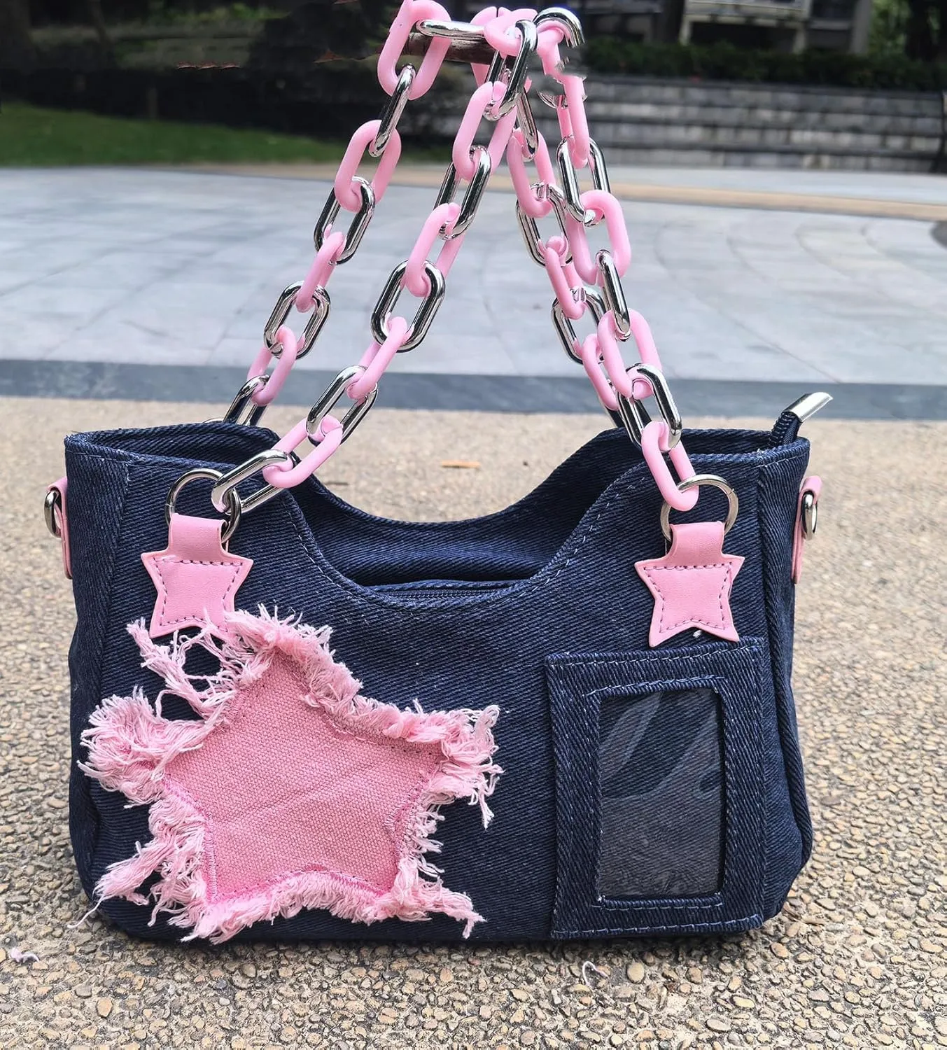 Cute Shoulder Bag Crossbody Bag for Women Y2K Star Patchwork Denim Messenger Bag Handbag for Teen Girls