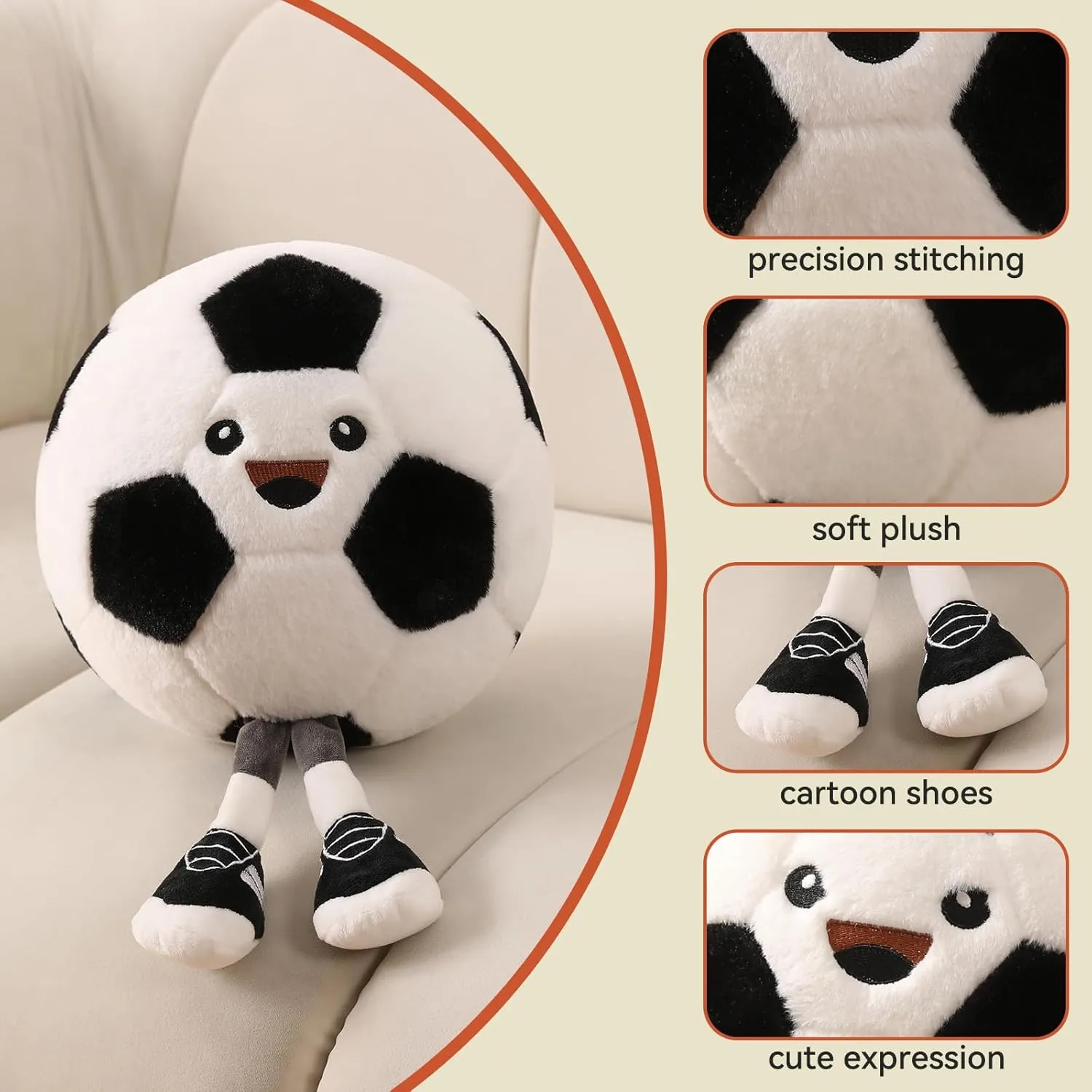 Cute Soccer Ball Plush Toy Pillow,Soft Stuffed Animal Sports Decor Gift for Boys Kids Room,Adorable Soccer Throw Pillow for Birthday (11 inch)
