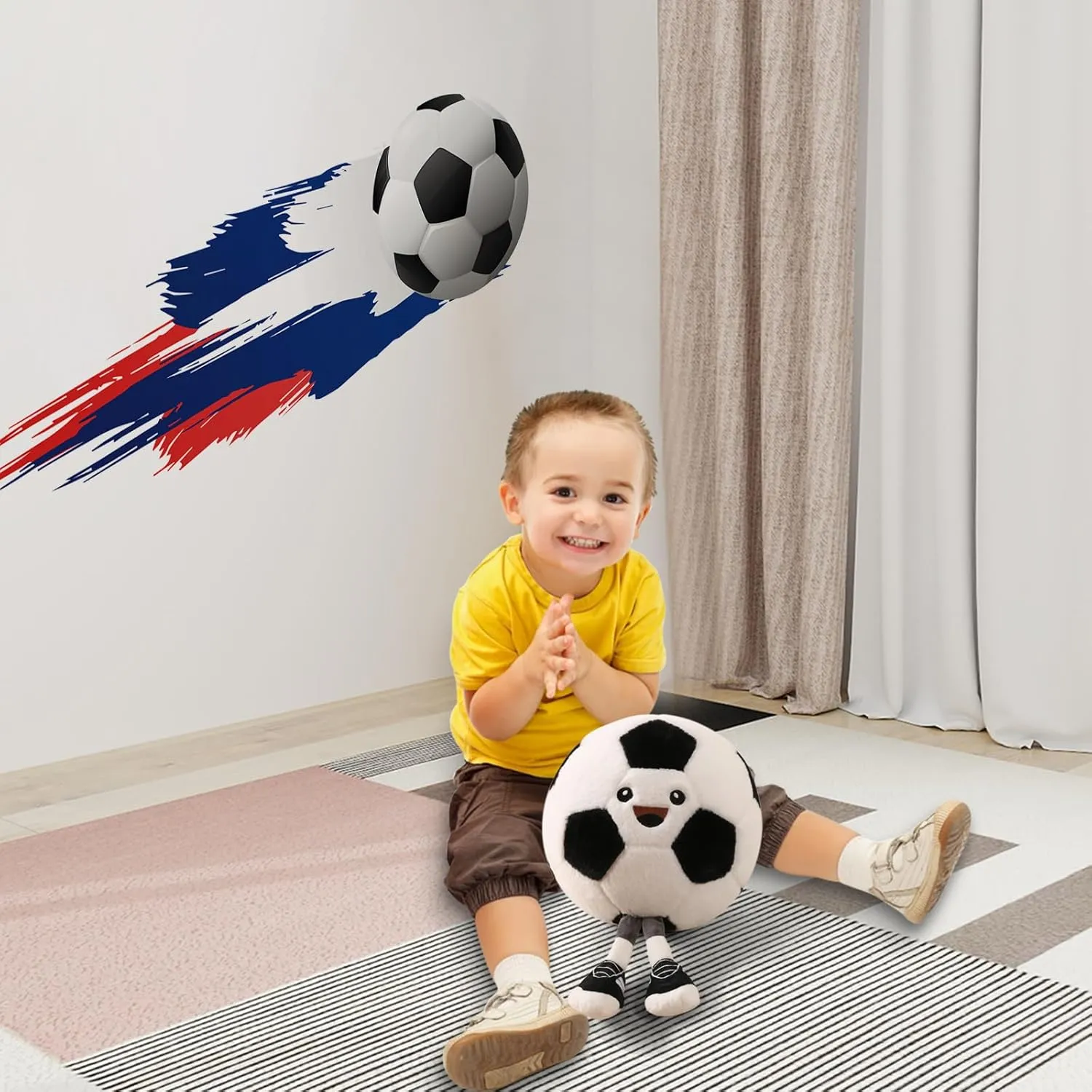Cute Soccer Ball Plush Toy Pillow,Soft Stuffed Animal Sports Decor Gift for Boys Kids Room,Adorable Soccer Throw Pillow for Birthday (11 inch)