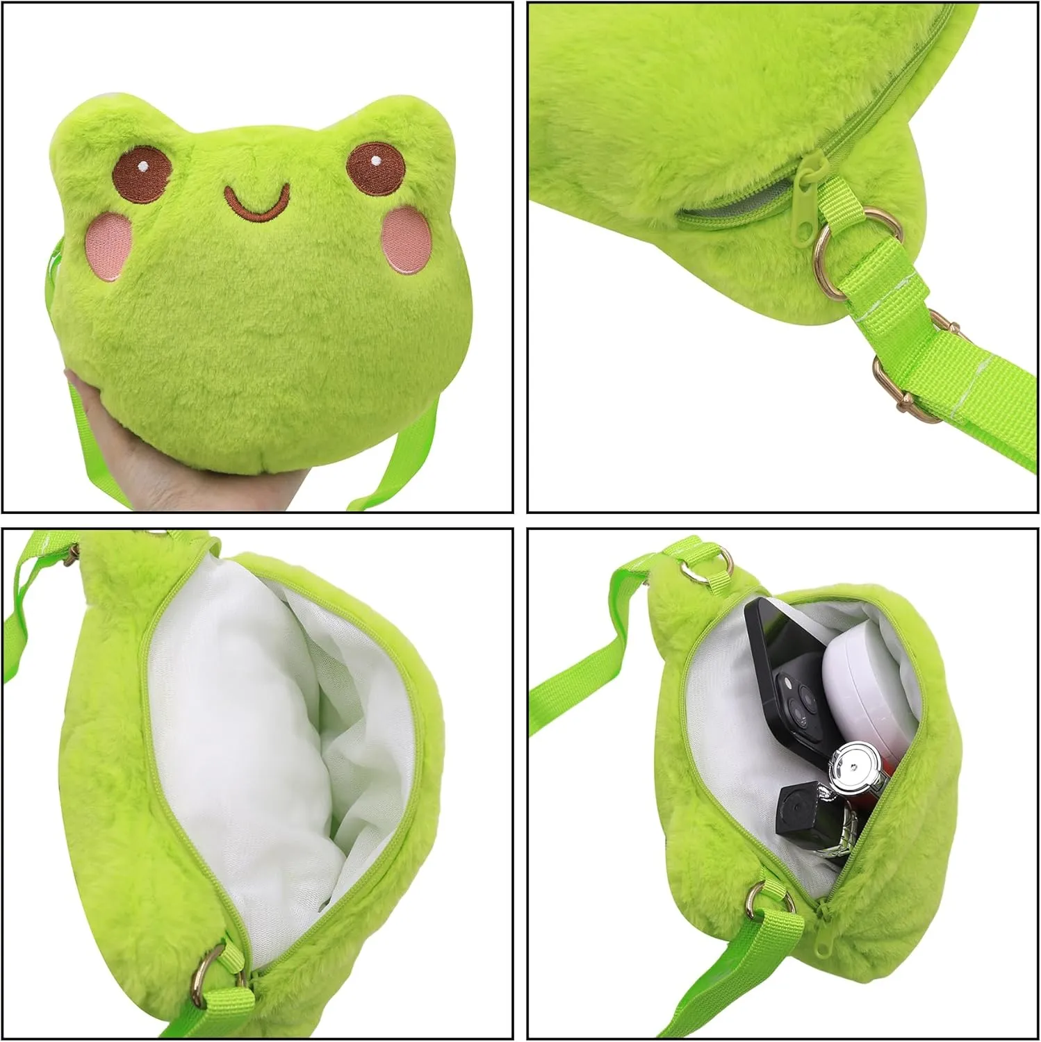 Cute Stuffed Animal Purse for Girls - 3D Bear & Panda Head Crossbody Bag - Fluffy Pig & Frog Plush Animal Bag