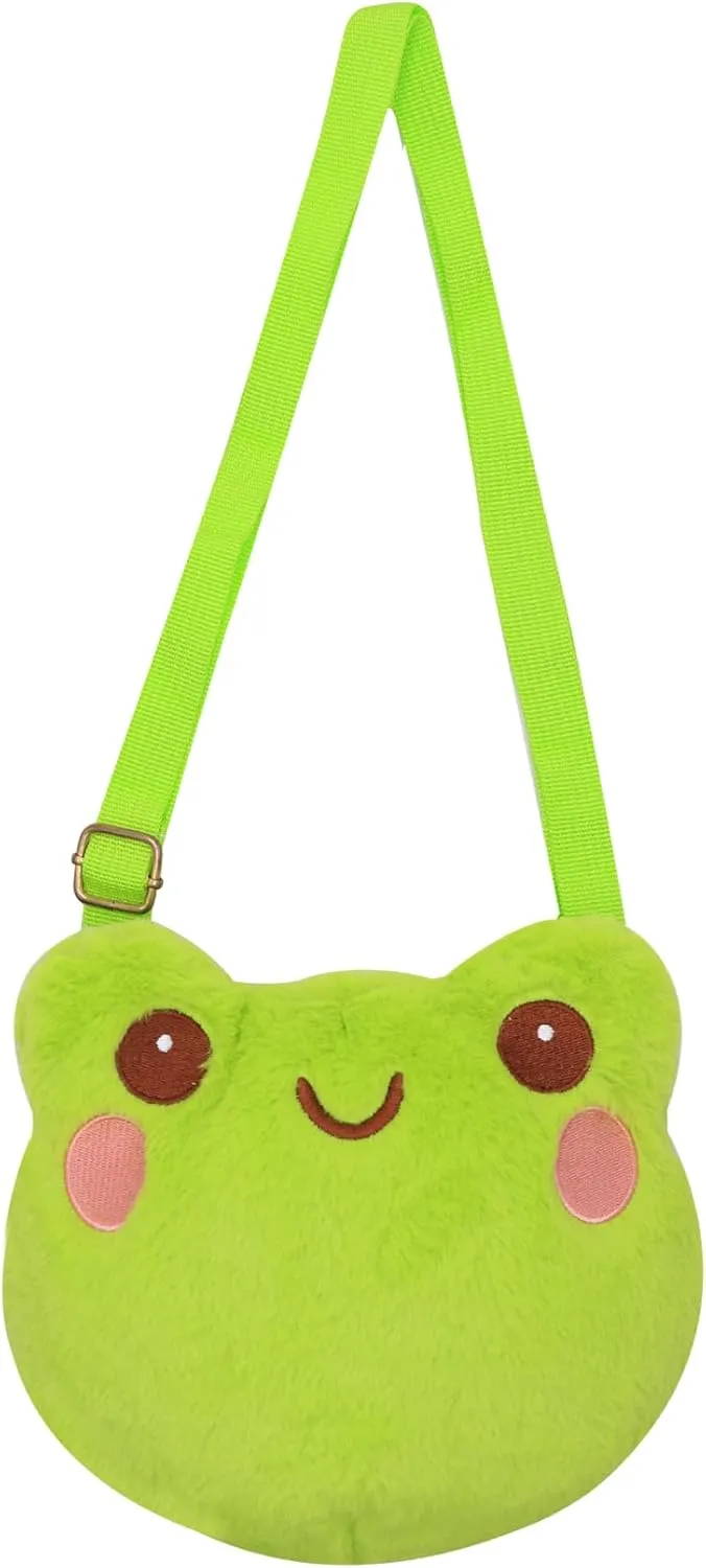 Cute Stuffed Animal Purse for Girls - 3D Bear & Panda Head Crossbody Bag - Fluffy Pig & Frog Plush Animal Bag