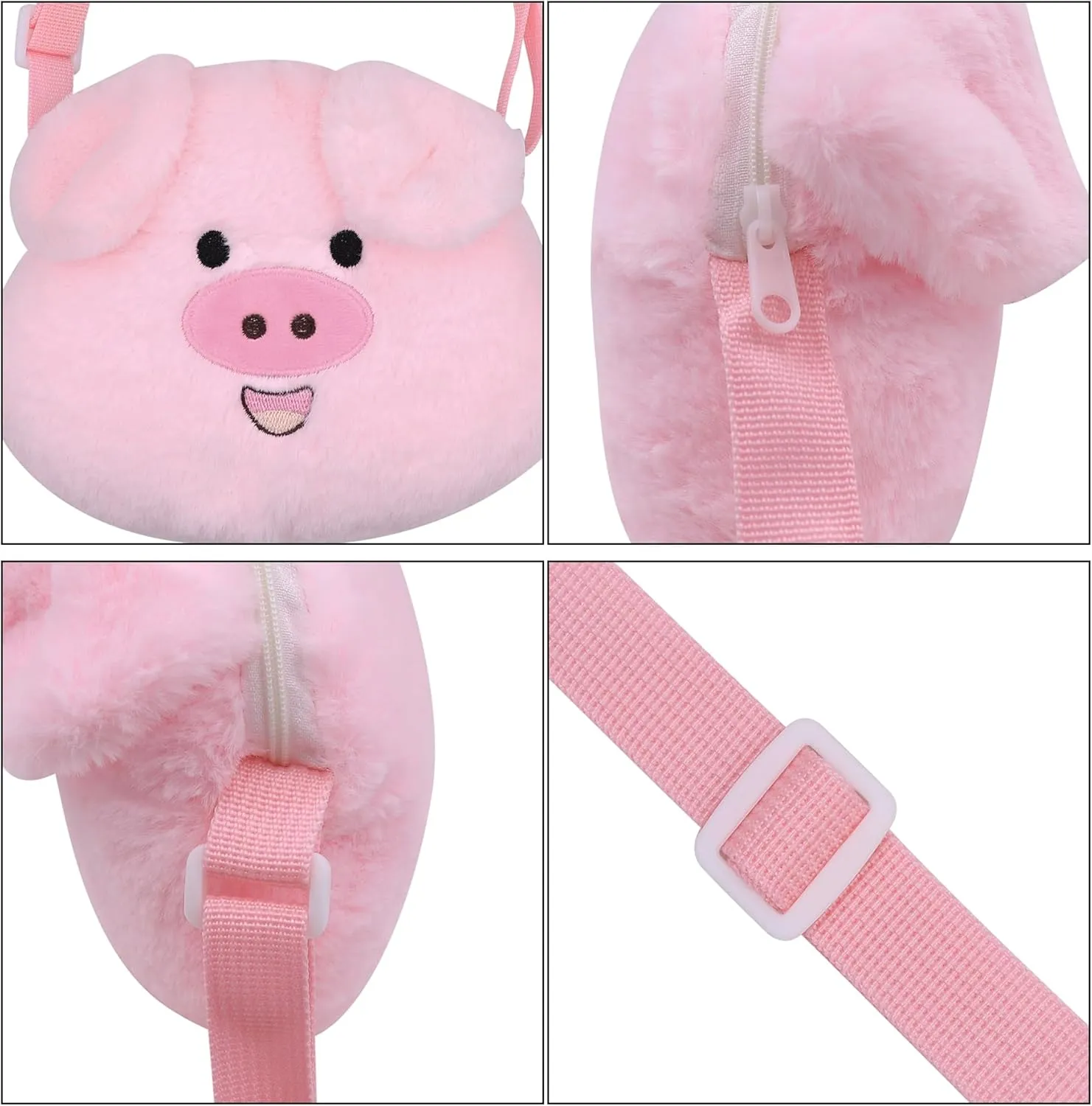 Cute Stuffed Animal Purse for Girls 3D Bear Panda Head Crossbody Bag Fluffy Pig Frog Shoulder Bag Plush Animal Bag