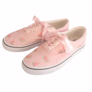 Cute Summer Fruit Canvas Sneakers for Women Hand-Painted Graffiti Style Low-Top Casual Shoes