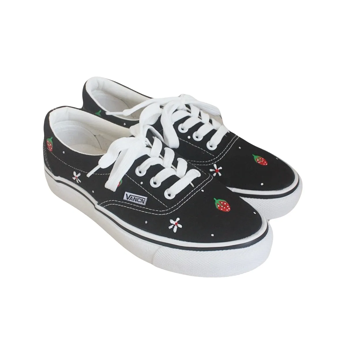 Cute Summer Fruit Canvas Sneakers for Women Hand-Painted Graffiti Style Low-Top Casual Shoes