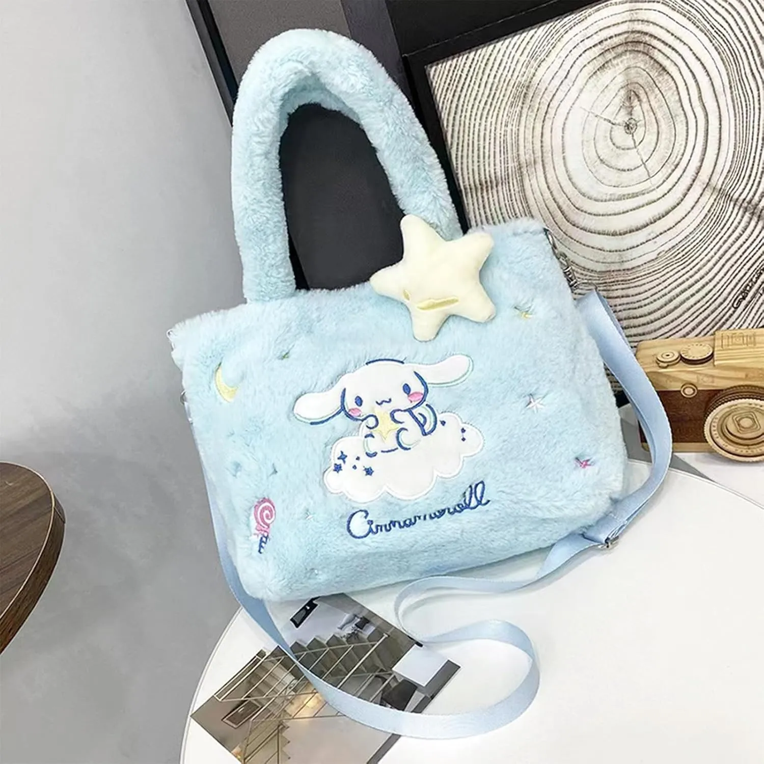 Cute White Dog Plush Crossbody Bag with Adjustable Shoulder Strap, Kawaii Handbag with Buckle, Kitty Family Wallet Purse Shoulder Bag Coin Pouch Accessories for Women Girls