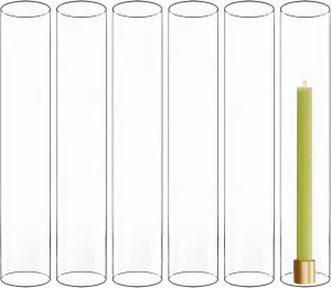 CYS EXCEL 6 PCS (H:14" D:2.5") Open Ended Clear Glass Hurricane Candleholder Tube Lamp Shade Open Flame Candlestick Holder Chimney Tube Cover Bottomless Cylinder