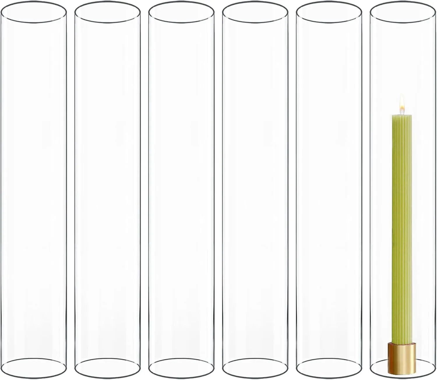 CYS EXCEL 6 PCS (H:14" D:2.5") Open Ended Clear Glass Hurricane Candleholder Tube Lamp Shade Open Flame Candlestick Holder Chimney Tube Cover Bottomless Cylinder