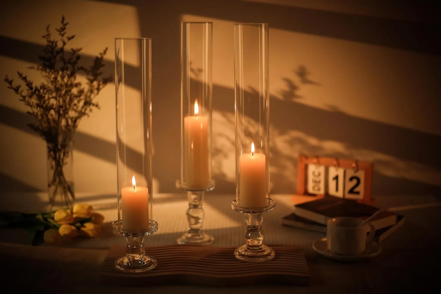 CYS EXCEL 6 PCS (H:14" D:2.5") Open Ended Clear Glass Hurricane Candleholder Tube Lamp Shade Open Flame Candlestick Holder Chimney Tube Cover Bottomless Cylinder