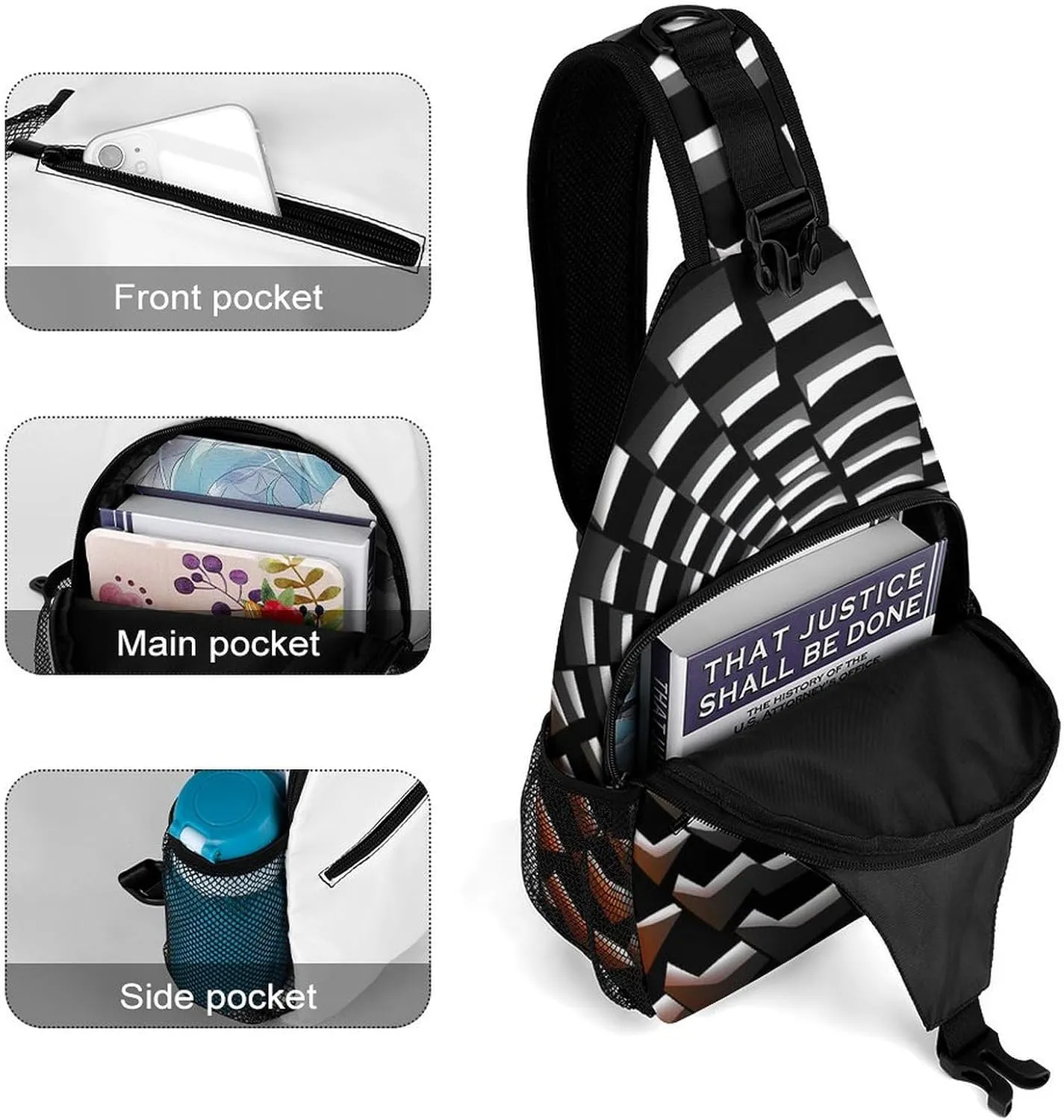 Dark And Light Colors Sling Bag Lightweight Crossbody Chest Pack Travel Shoulder Bag with Adjustable Strap