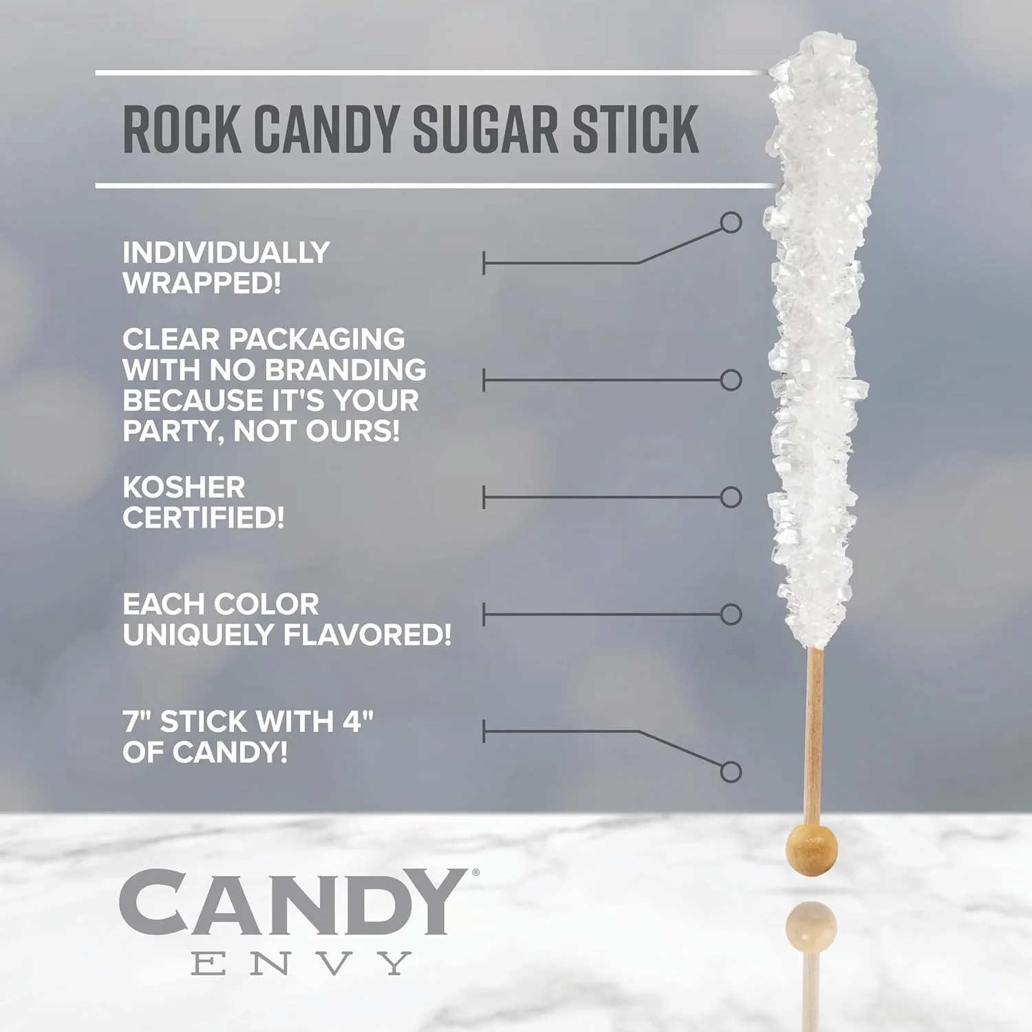 Dark Purple Rock Candy Sugar Sticks - Grape Flavored - 36 Individually Wrapped Purple Candy