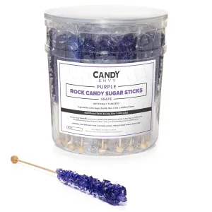 Dark Purple Rock Candy Sugar Sticks - Grape Flavored - 36 Individually Wrapped Purple Candy