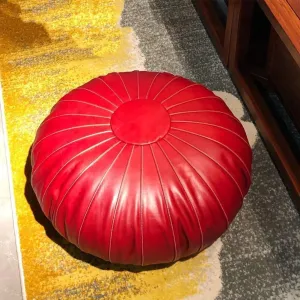 DASHADAO Footstool Leather Ottoman Pouf,Genuine Cowhide Leather Moroccan Pouf Large Floor Cushion Handmade Bean Bag Living Room Decor(Color:B,Size:70x70cm(28x28inch))