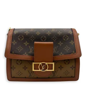 Dauphine MM Brown Crossbody Bag in Monogram Coated Canvas, Gold hardware