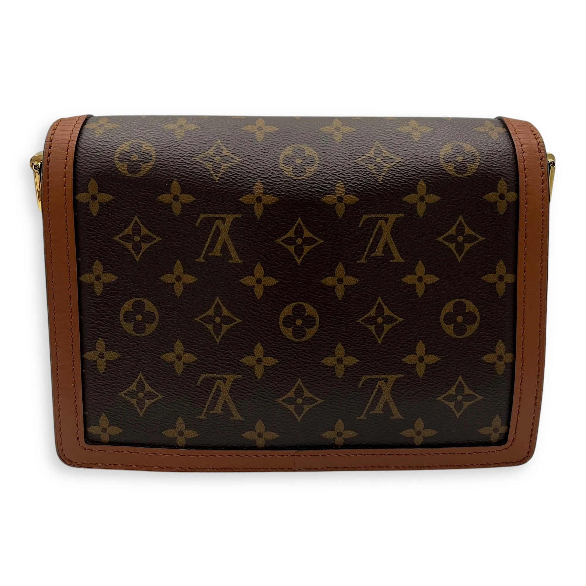 Dauphine MM Brown Crossbody Bag in Monogram Coated Canvas, Gold hardware