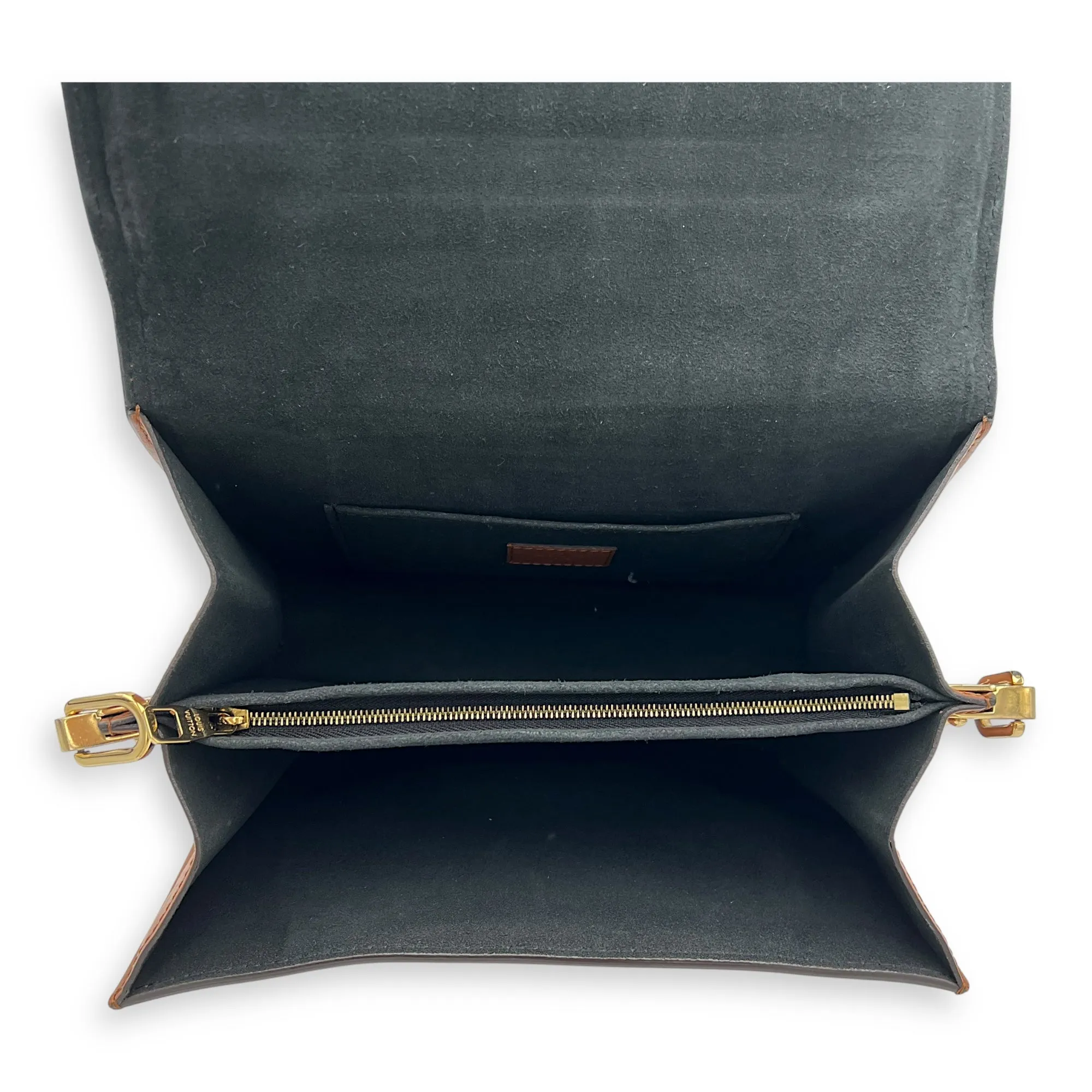 Dauphine MM Brown Crossbody Bag in Monogram Coated Canvas, Gold hardware