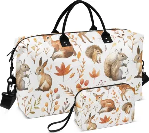 Deer Travel Duffle Bag Gym Bag, Deer Squirrel Hare Weekender Bags for Women with Toiletry Bag Travel Tote Bag Swim Bag