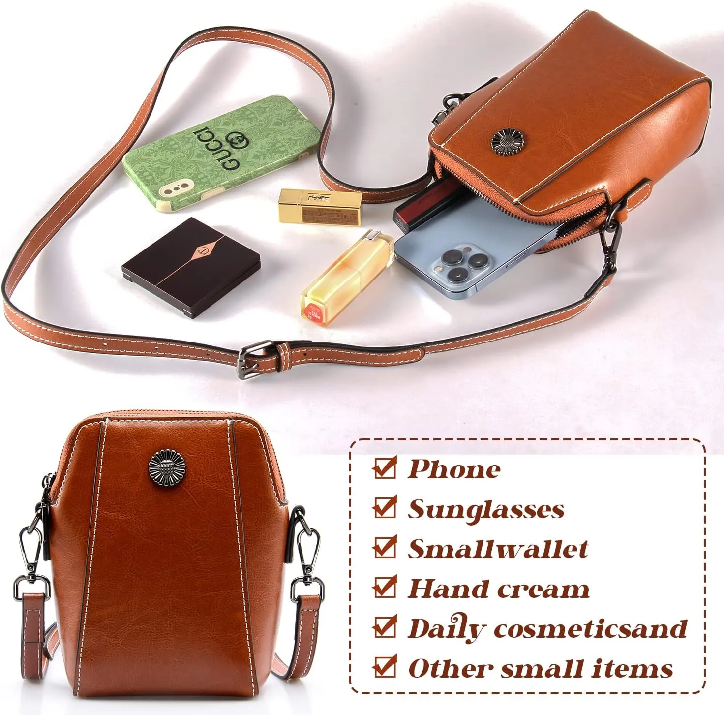 Designer Leather Small Crossbody Bags Purses for Women Cell Phone Bag Soft Women's Shoulder Handbags Gifts for Women