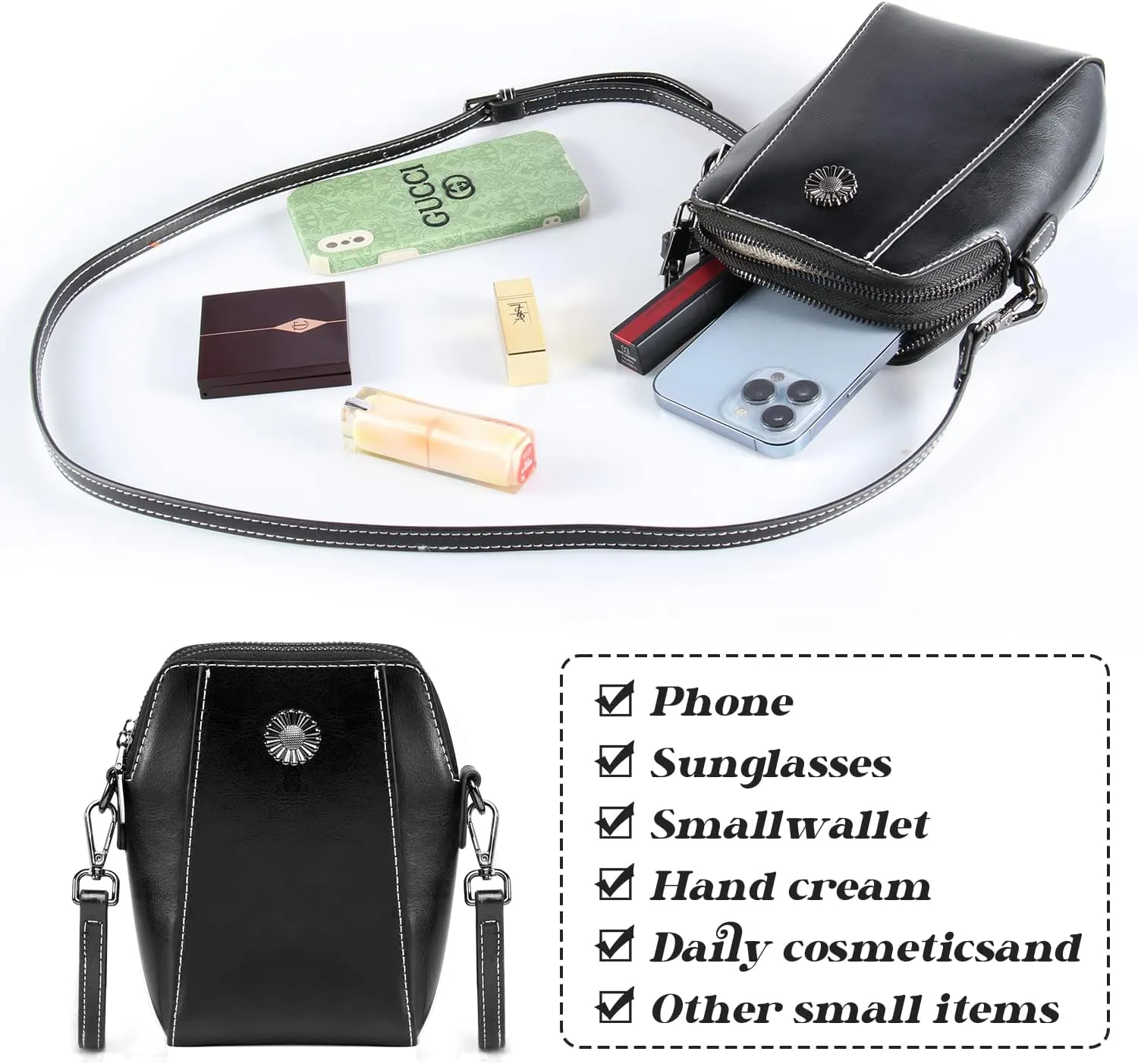 Designer Leather Small Crossbody Bags Purses for Women Cell Phone Bag Soft Women's Shoulder Handbags Gifts for Women