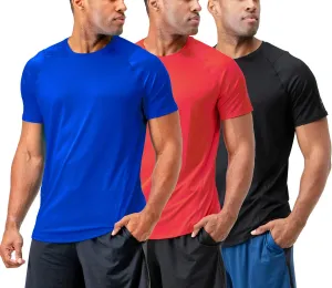 DEVOPS Men's 3-Pack Quick Dry Short Sleeve T-Shirt Sun Protection Running Athletic Workout Active Shirts
